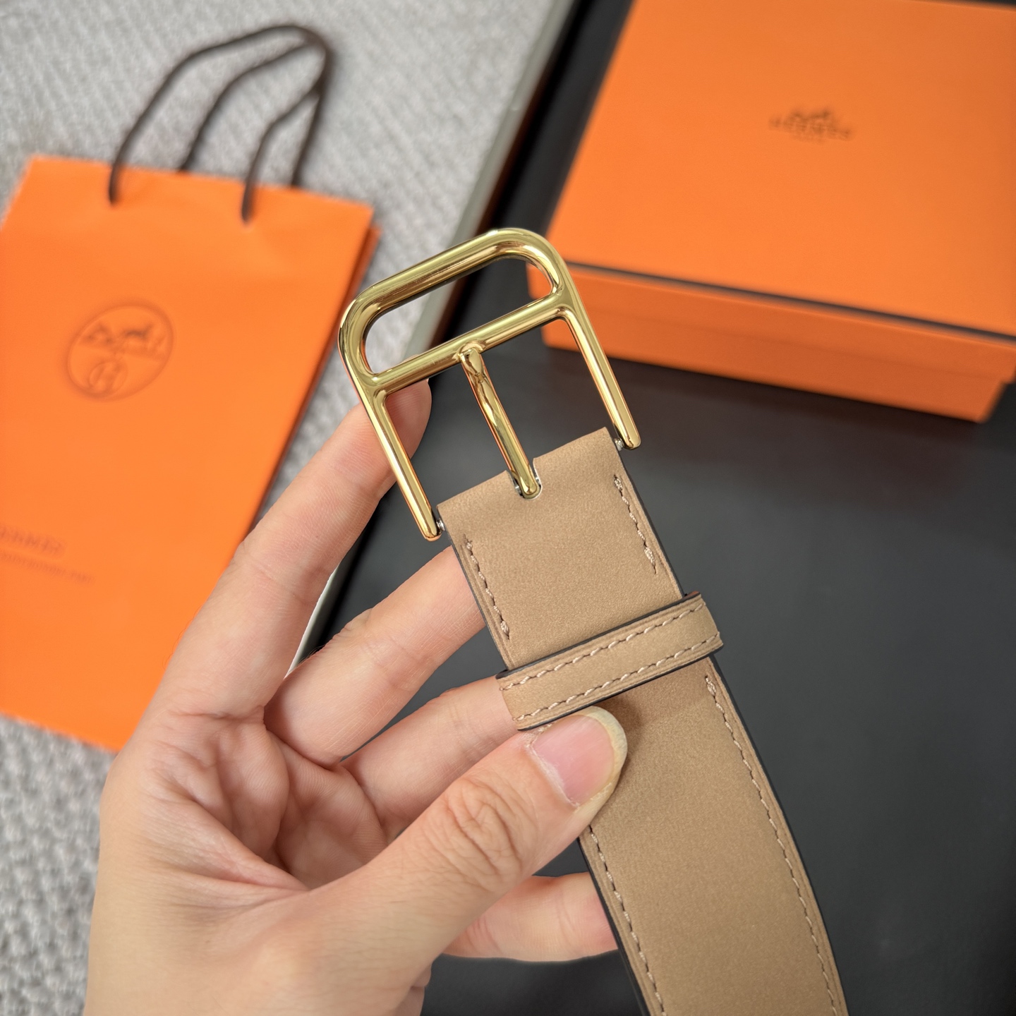 Hermès BoxTogo calfskin double-sided belt 3.2CM wide