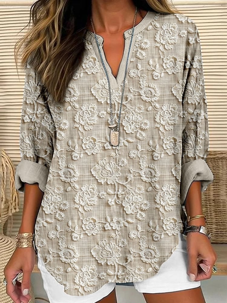 Women's Casual Floral Embroidery Print Shirt