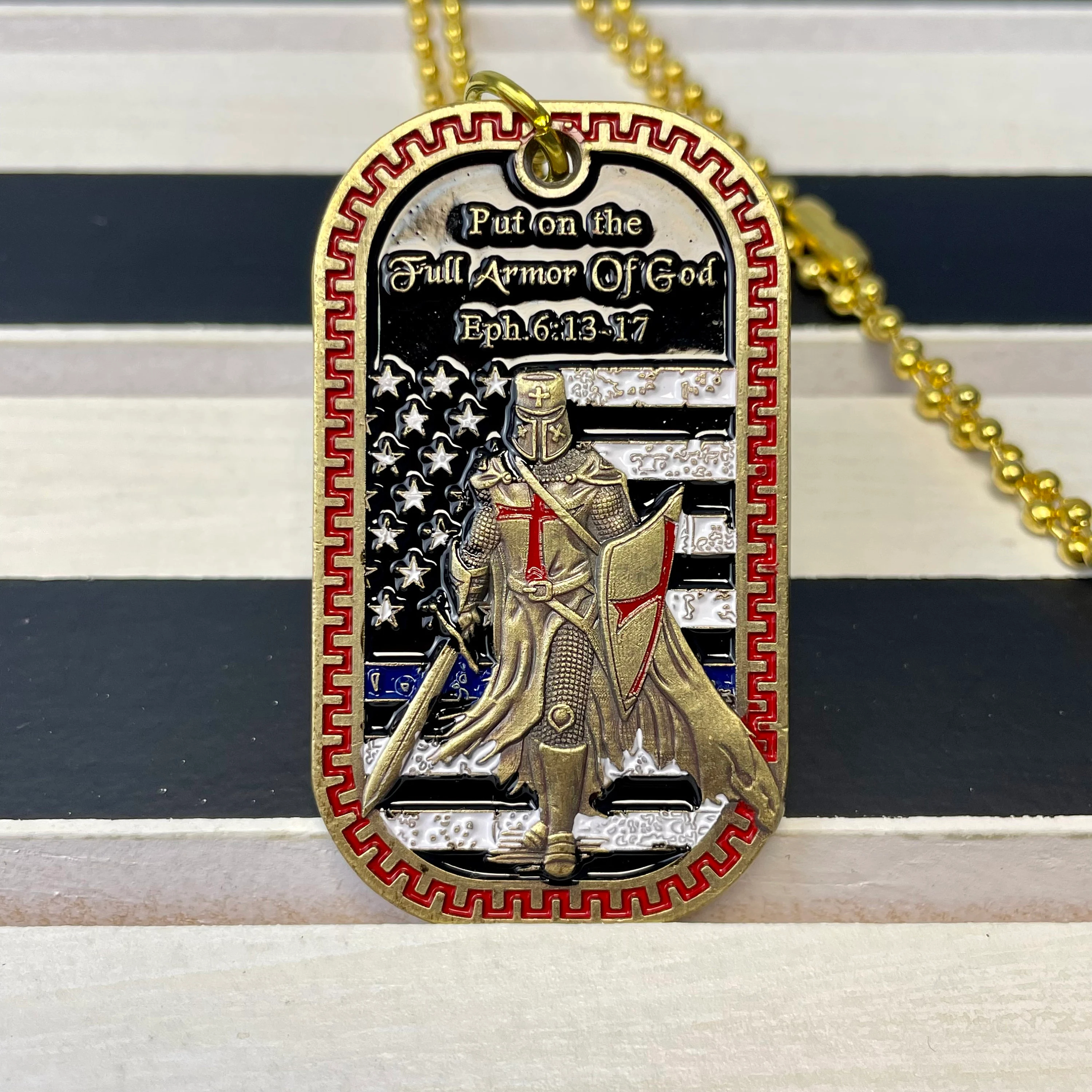 ✝️Armor of God Eph 6:13-17 Amulet Dog Tag – Handcrafted Enamel Detailing, 100% Made in USA, Personalized Christian Gifts for Men & Women