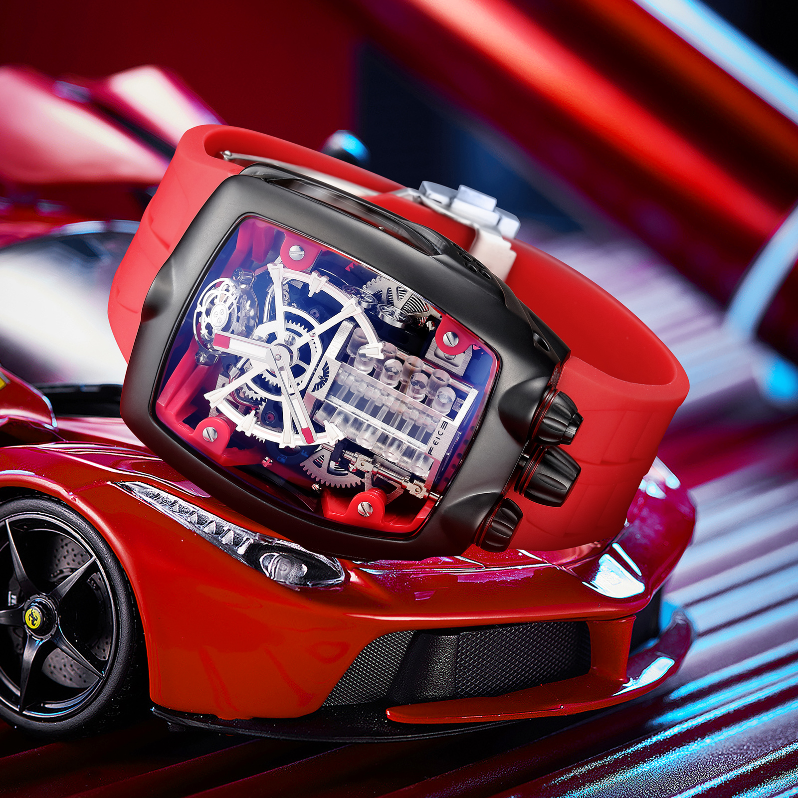 FM666 Automatic Skeleton Watch Anti Shock Business Tourbillon