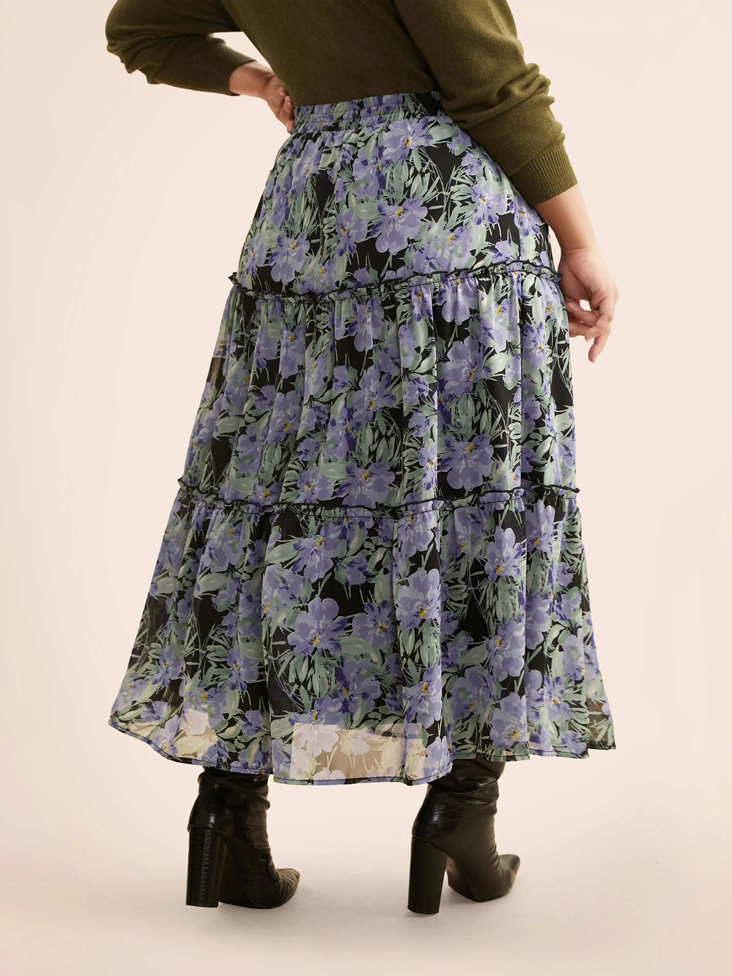 Floral Ruffle Layered Hem Skirt