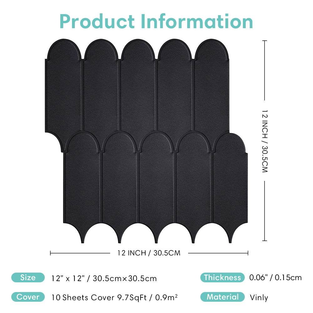 Black Fish Scale Peel and Stick Backsplash Tile - Thicker Design Matte Finish
