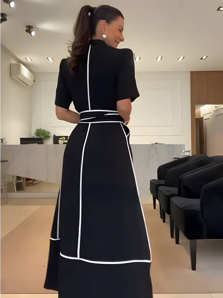 Tight Waist Belt Bubble Short-Sleeved Suit Dress