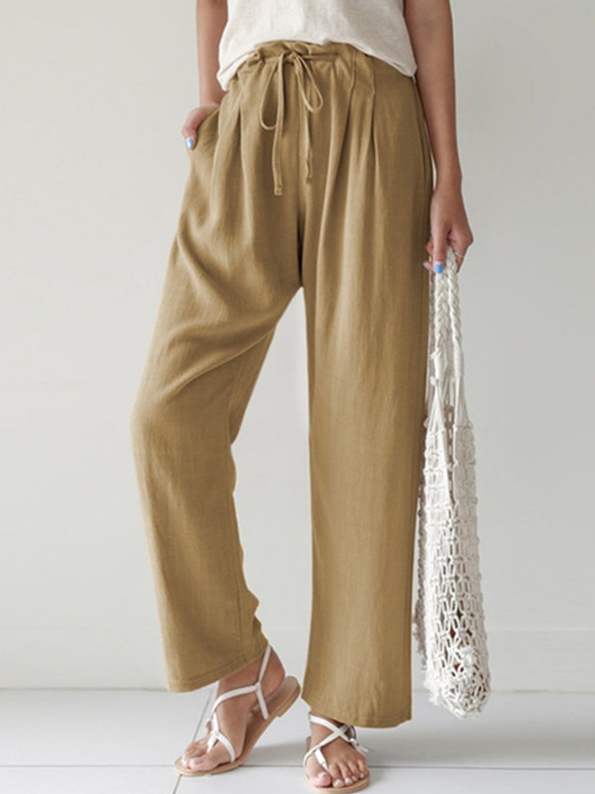 Women's Pure Color Casual Cotton Trousers
