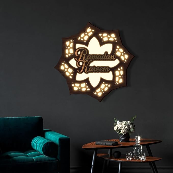 💐💐Dimensional Wooden Ramadan Glow Night Light Decoration Set