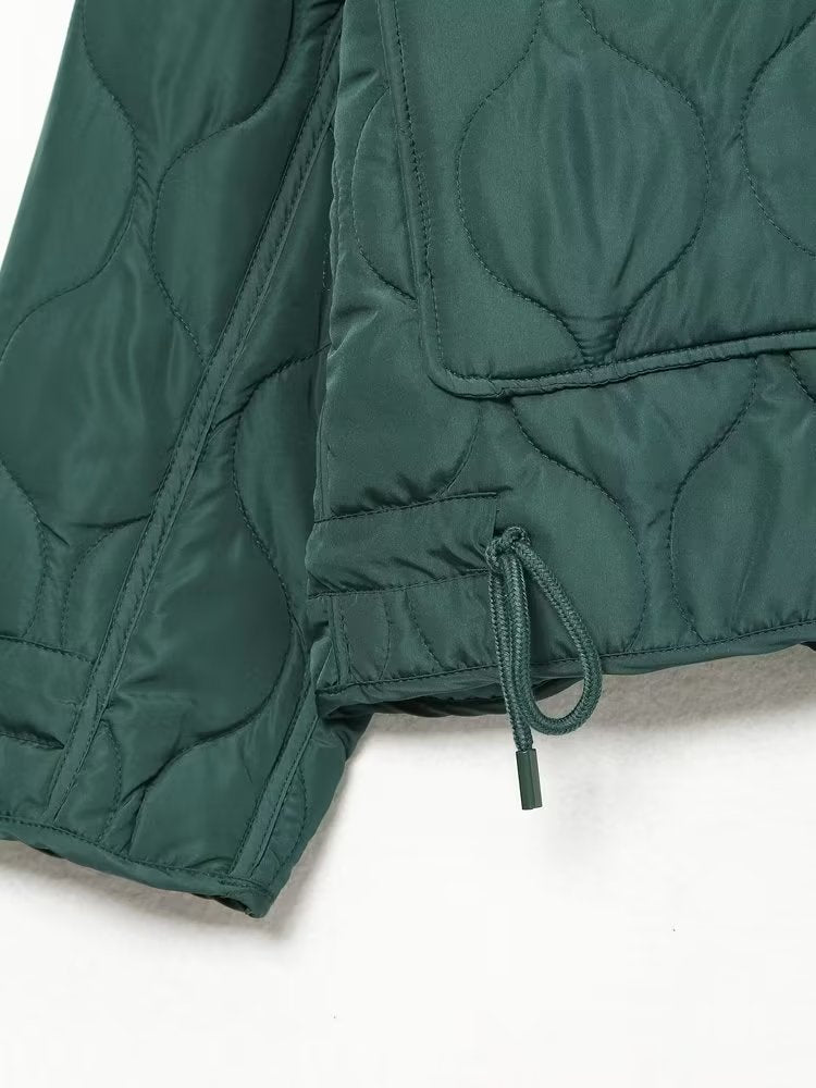Autumn Women Clothing Street City Casual Stand Collar Cotton Coat Jacket