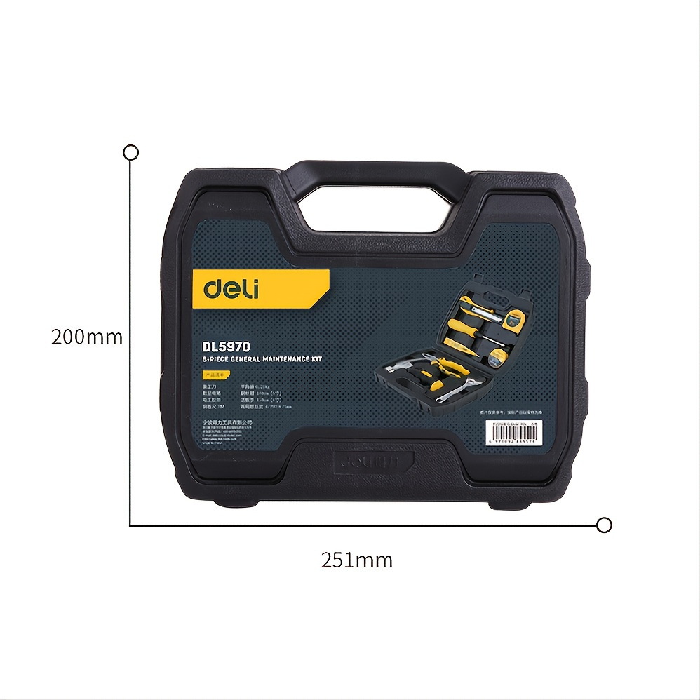 Tool Box Kit 8-piece Comprehensive Maintenance Kit Hammer Open End Wrench Pliers Screwdriver Art Knife Measuring Pencil Tape Combination Tool Kit Black Tool Kit