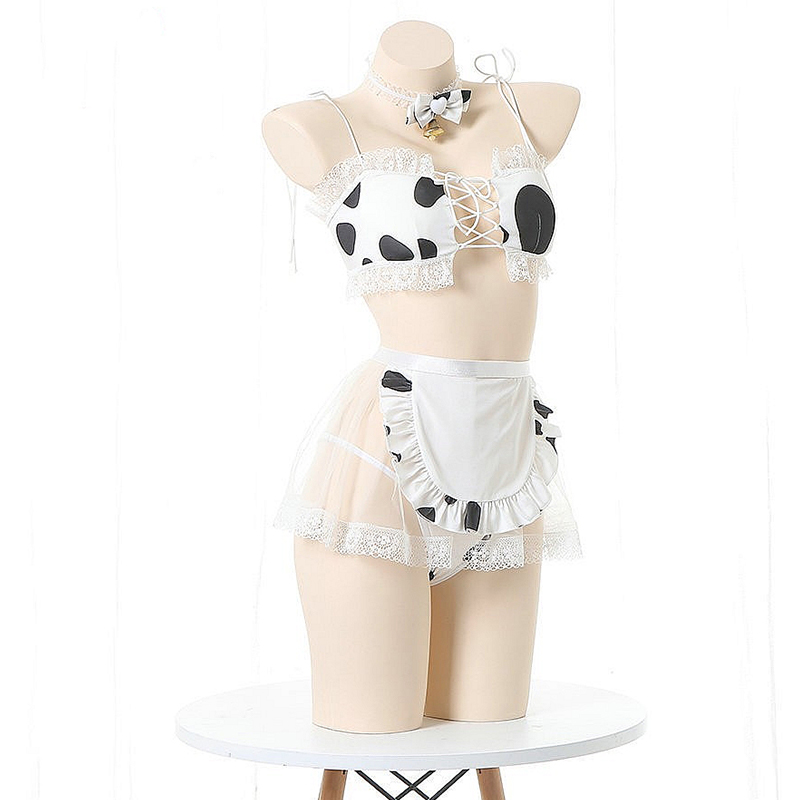 Cow Pattern Print Lace Bikini Lingerie Set