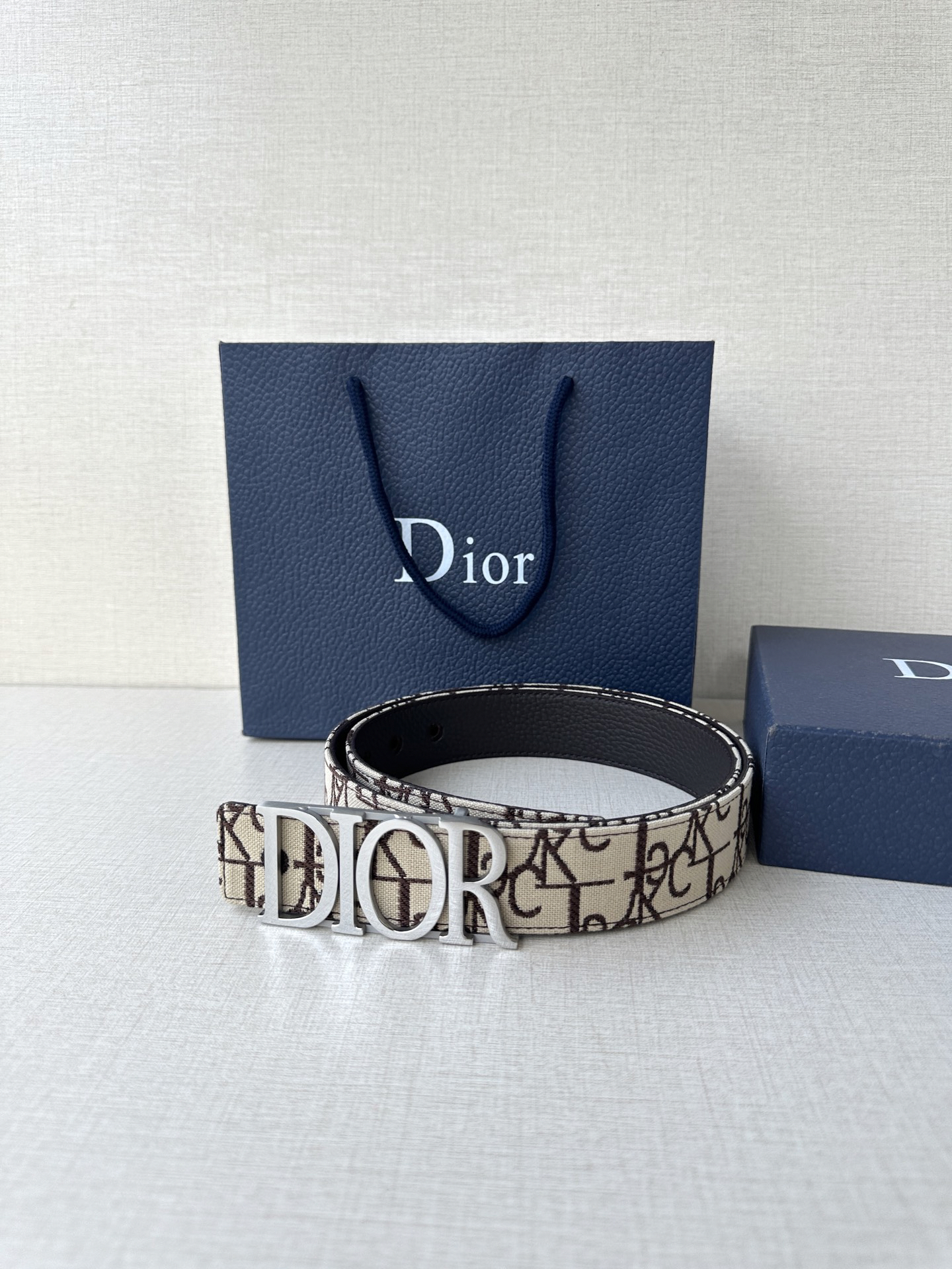 Dior Oblique Cosmo printed canvas leather belt 3.5CM wide