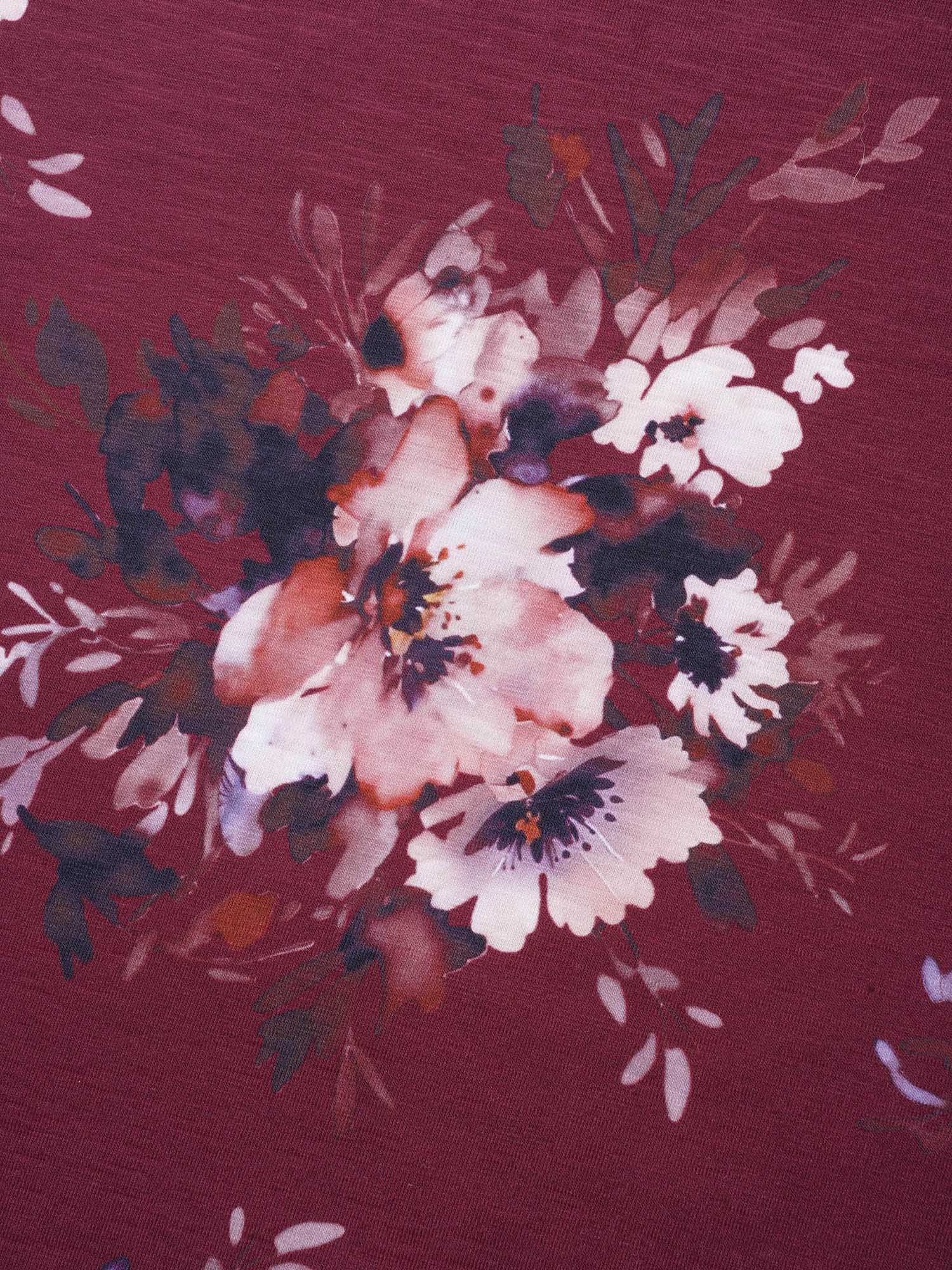 Floral Print V Neck Stretchy T-shirt