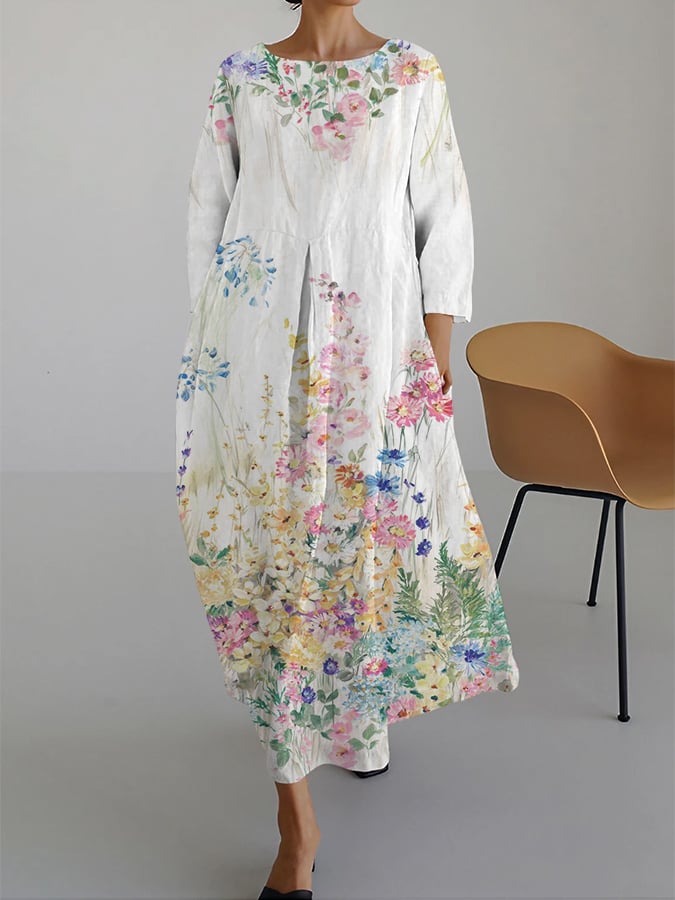 Women's Vintage Floral Print Casual Loose Dress