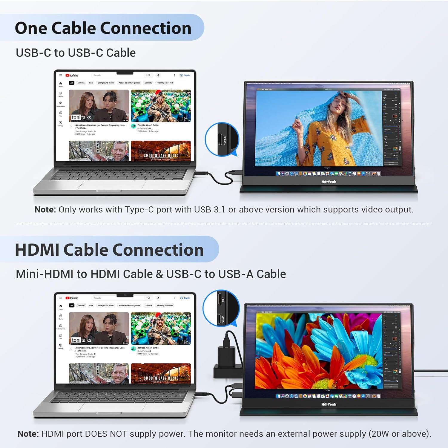HotYeah Portable Monitor 16.1in 1080P FHD Laptop Monitor