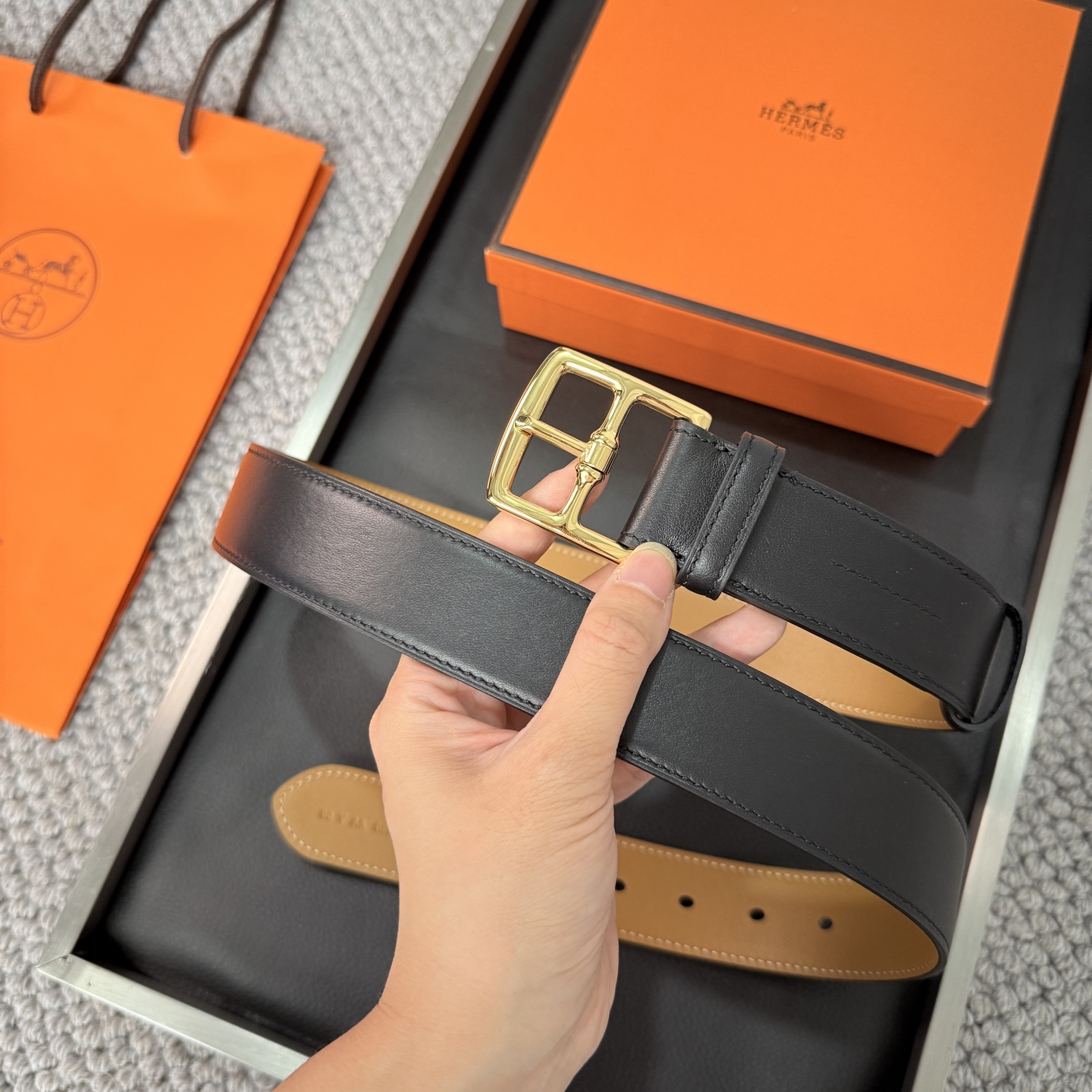 Hermès BoxTogo calfskin double-sided belt 3.2CM wide