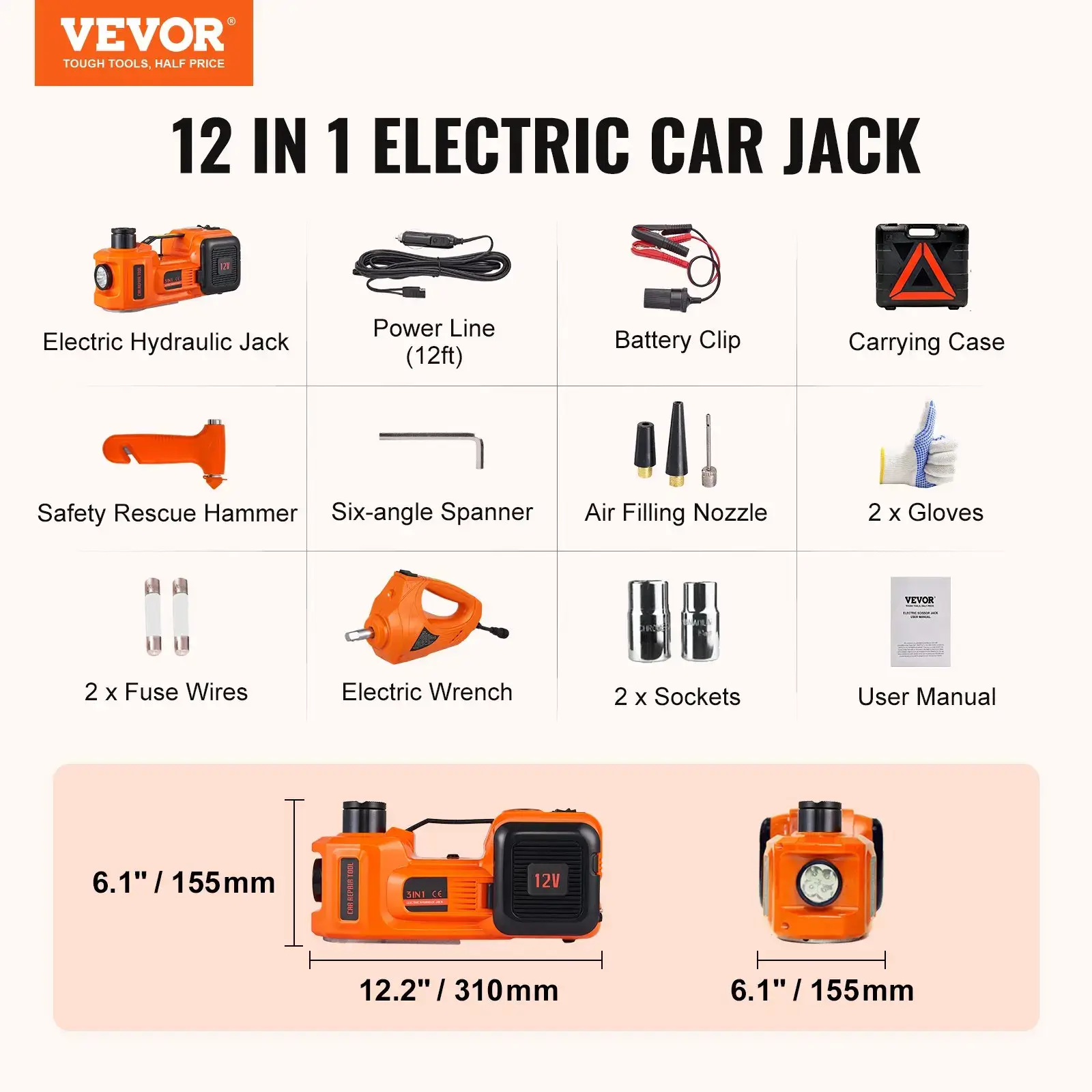 Electric Car Jack Set, Max 5 Ton/11023 LBS Hydraulic Jack/Scissor Jack  with Electric Impact Wrench, Built-in Inflatable Pump and LED Light, Portable Car Lift for SUV MPV Sedan Truck Change Tires Garage Repair