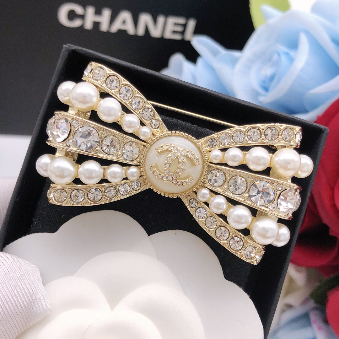 Chanel Pearl and Diamond Double C Brooch