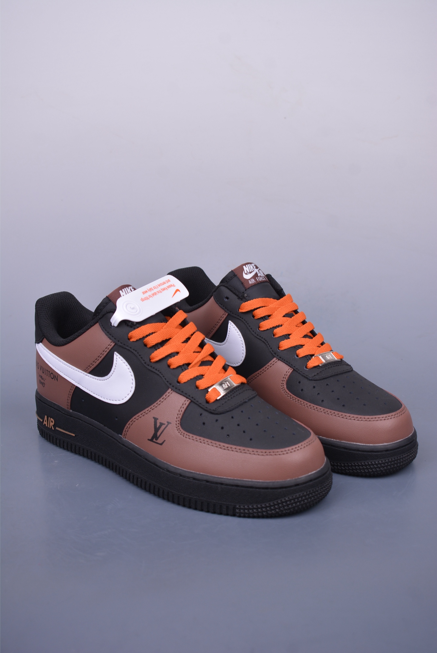 LV x Nike Air Force 1 07 Low Sneakers Leather Black Coffee White 808788-624