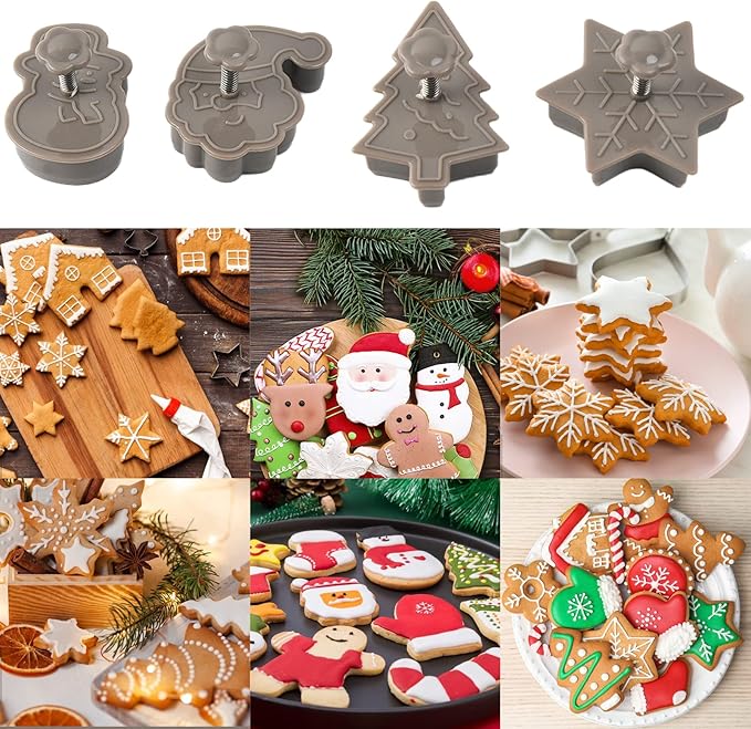 🍪🍪4 Piece Christmas Cookie Plastic Spring Cookie Mold Set