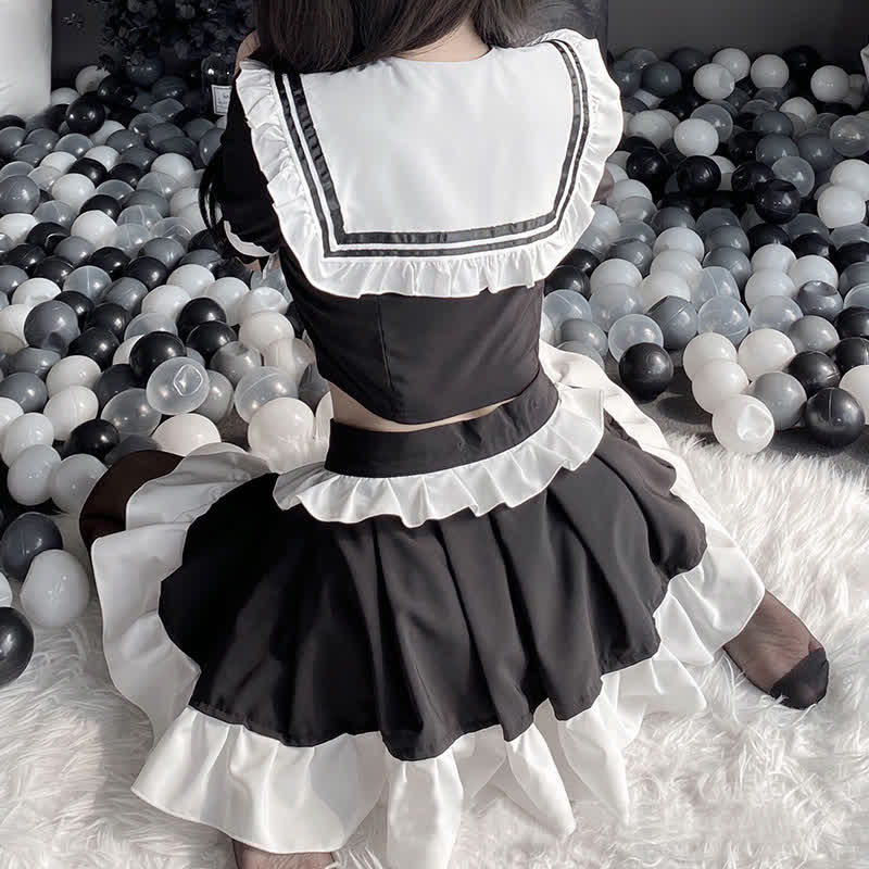 Cosplay Maid Bowknot Love Heart Lingerie Stockings Set