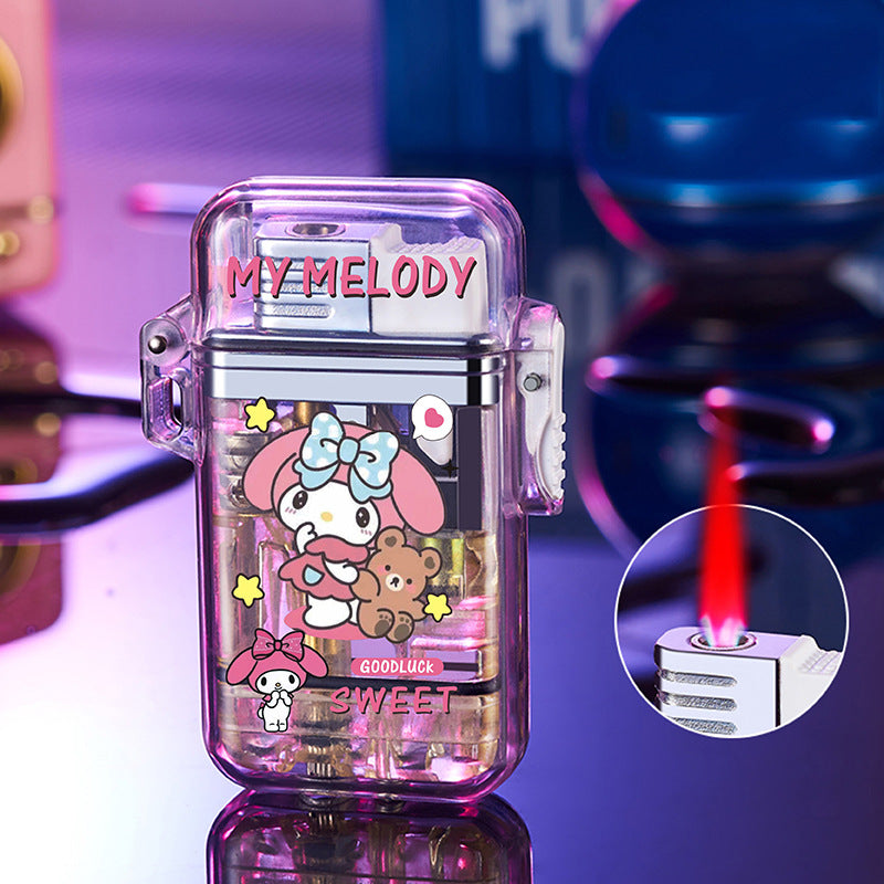 Sanrio windproof lighter pink flame with flash gift for boyfriend refillable lighter