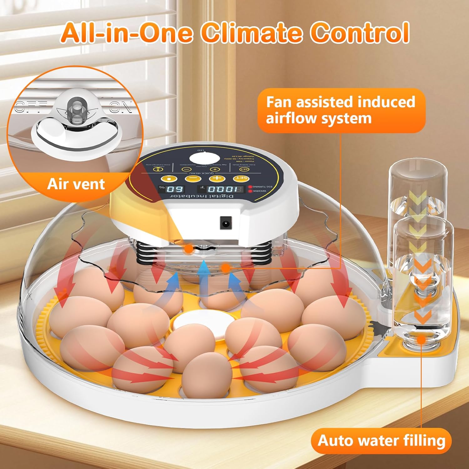 18 Egg Incubator with Automatic Egg Turning and Humidity Control, Incubators for Hatching Eggs, Chicken, Ducks, Goose, Pigeon, Quail, Parrot Incubator for Farm