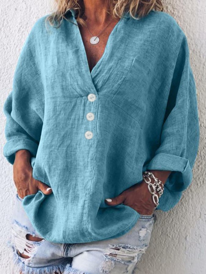 Cotton Linen Lapel Loose Shirt