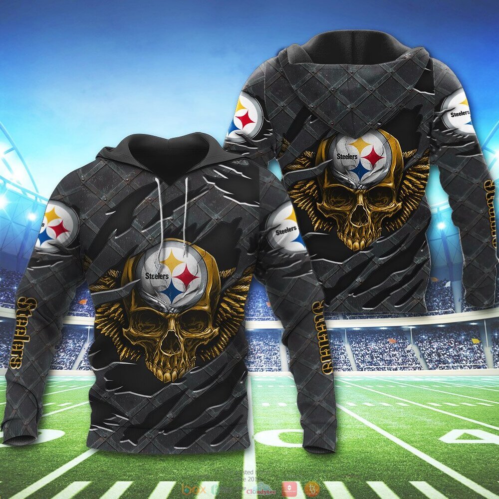 PITTSBURGH STEELERS WINGS SKULL 3D HOODIE