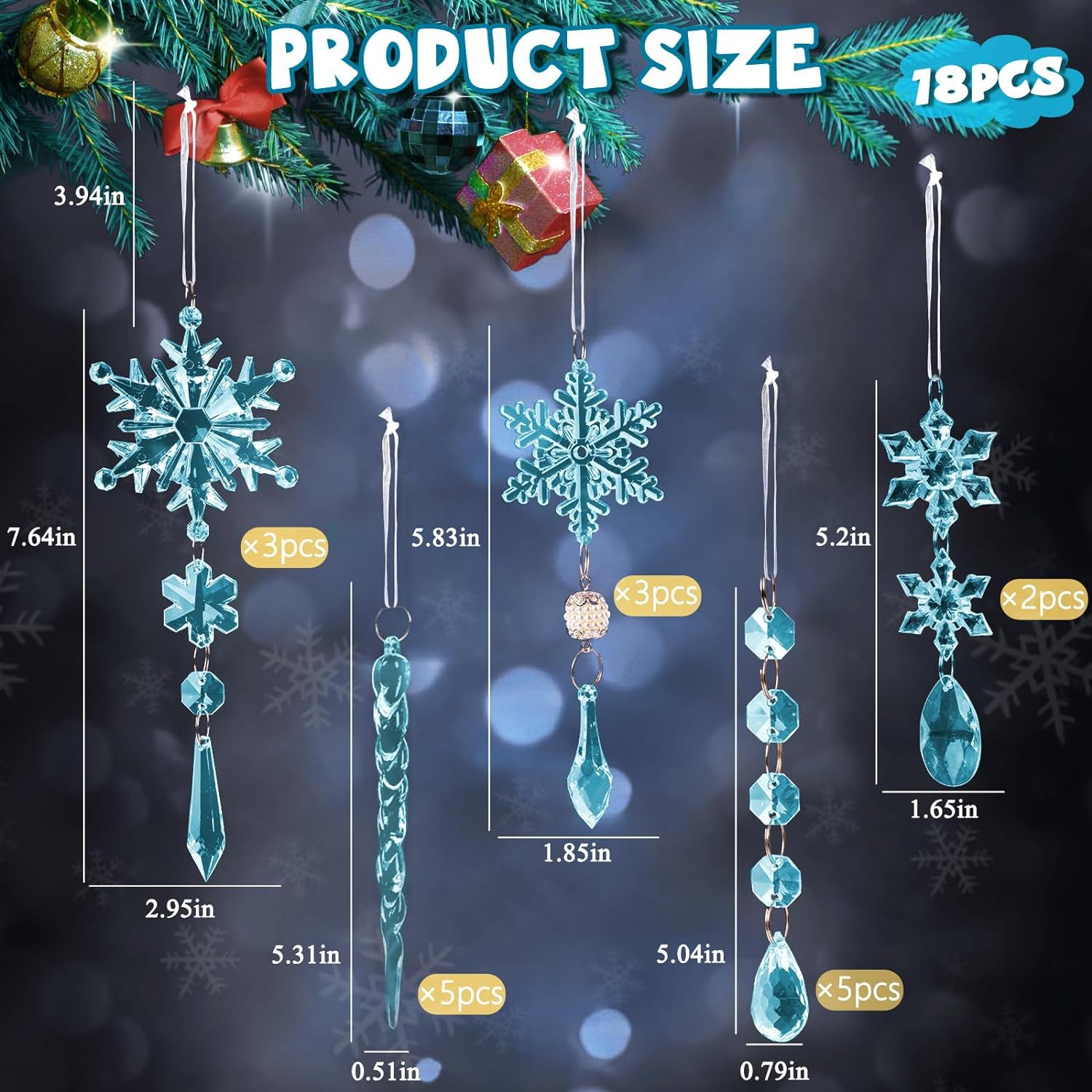 On Sale🔥Set of 18 pcs Hanging Acrylic Snowflake Icicle Ornaments with Drop Pendants