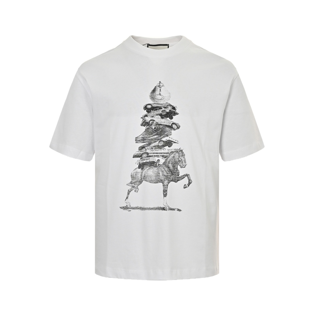 Gucci 24ss Horse Tower Print Short Sleeve