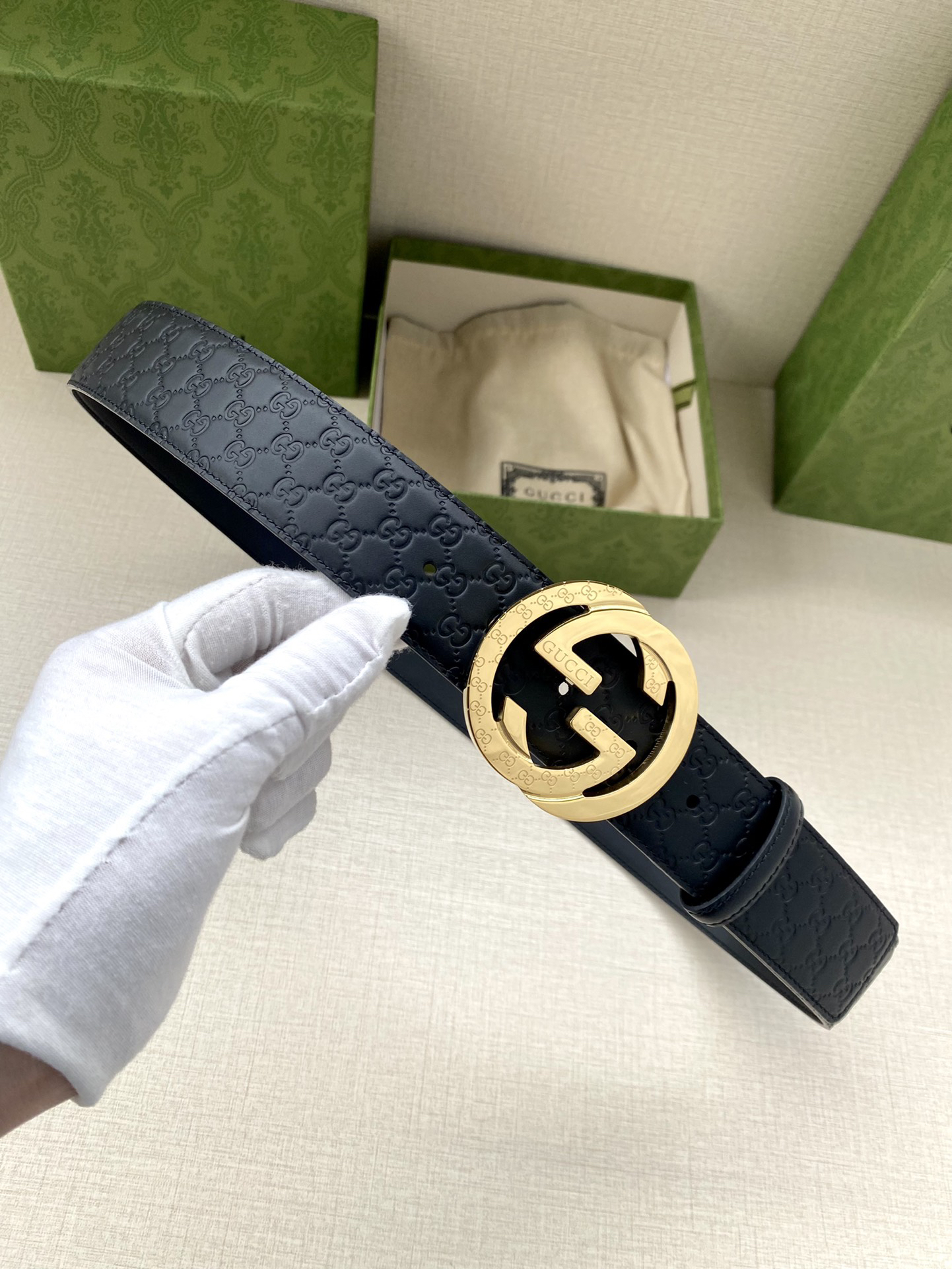 Gucci Interlocking Double G Double-sided Leather Belt 4.0CM Width