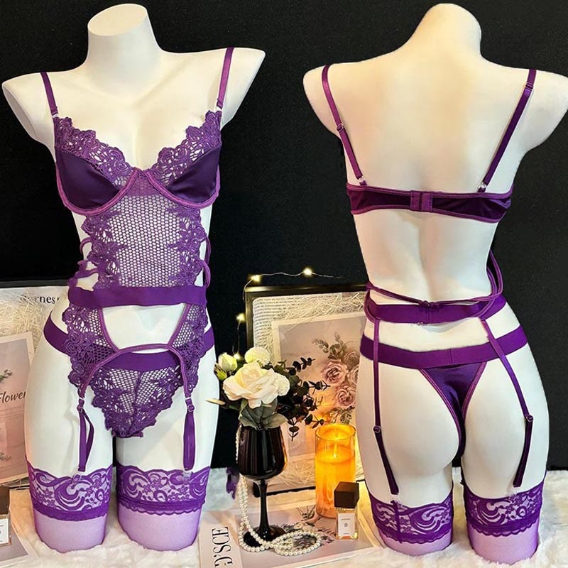 Lace Hollow Out See-through Lingerie Set