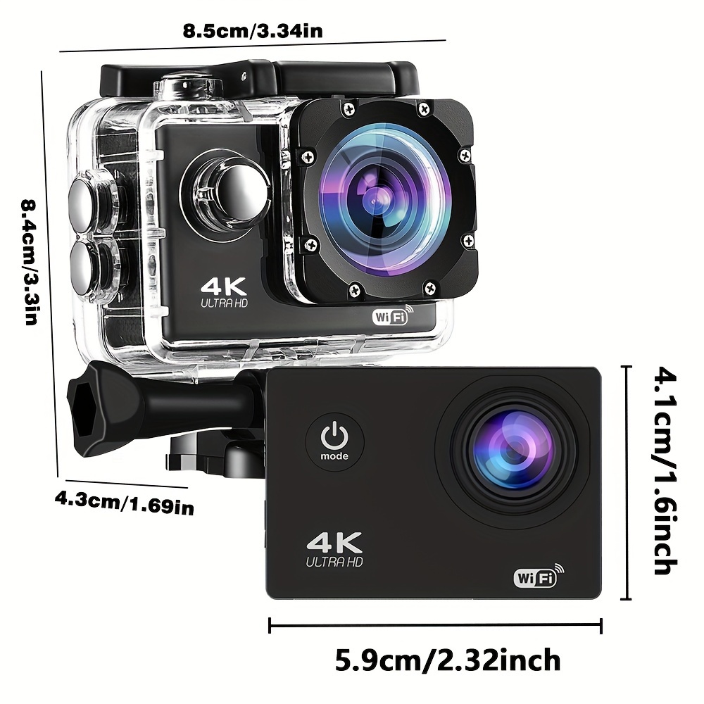 Action Camera 4K Ultra HD - Waterproof, WiFi, Remote Control, 8GB Card, 170° Wide-Angle Lens - Capture Your Adventures Like Never Before