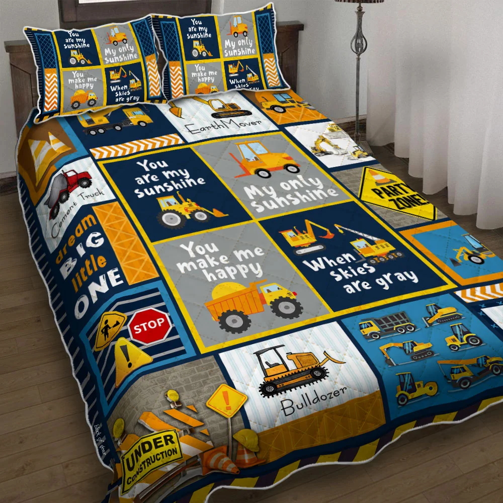 Heavy Equipment Boy, I Love You Quilt Bed Set
