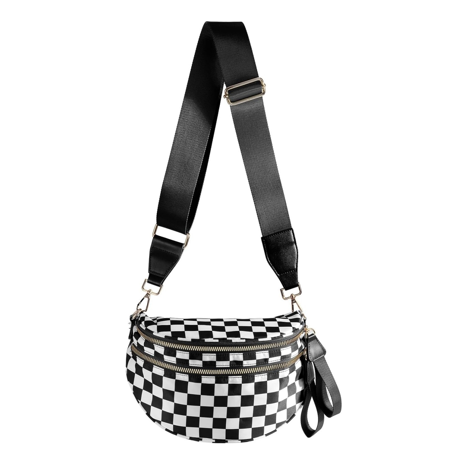 💥ON SALE💥Black and White Checkered Crossbody Nylon Bum Bag Plus Size Friendly Fanny Pack