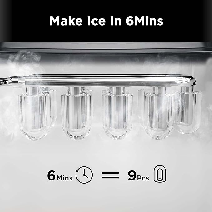 Silonn Ice Maker Countertop 9 Cubes Ready in 6 Mins 26lbs in 24Hrs