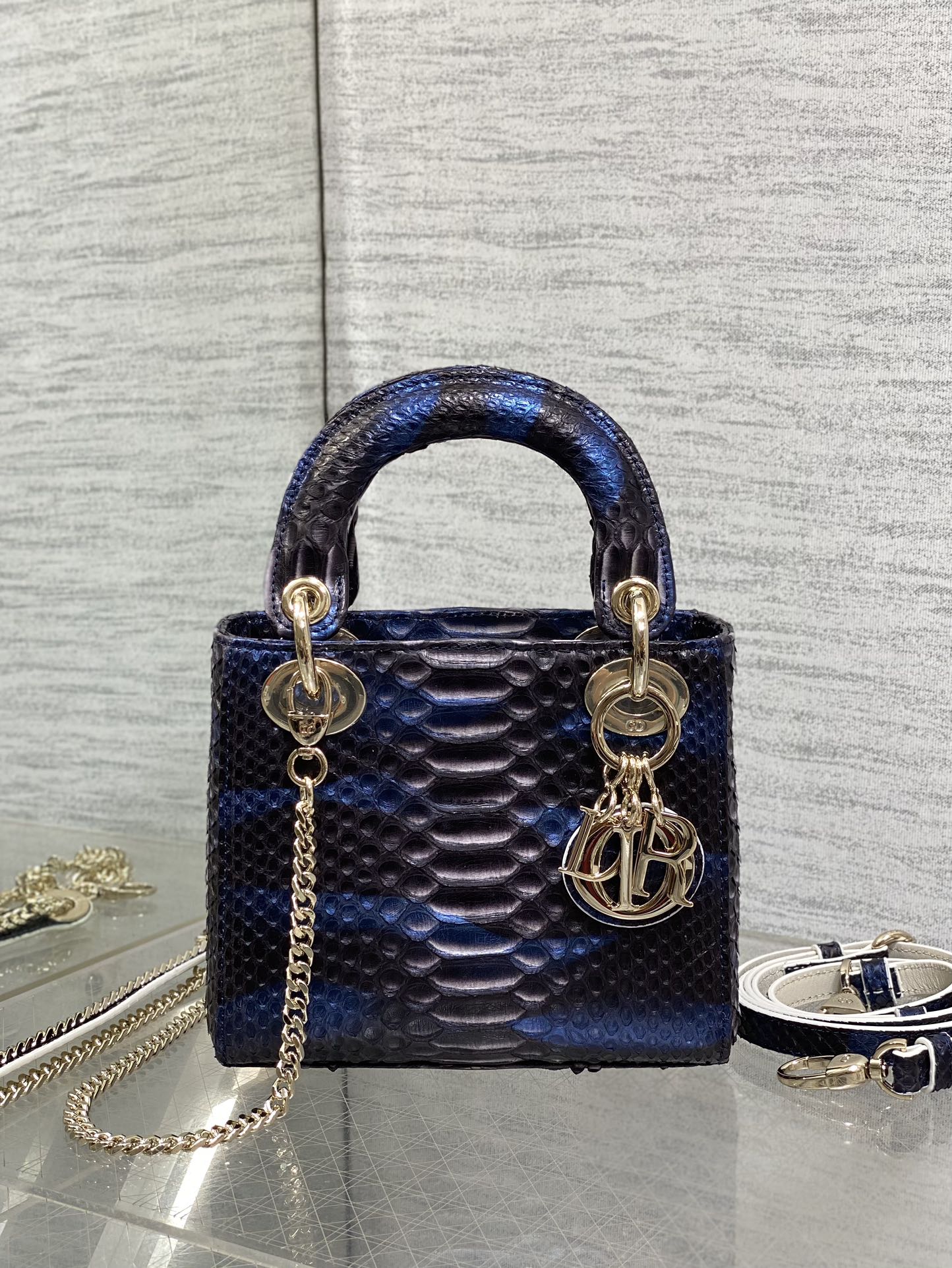 Dior Lady three-grid rare snakeskin Princess Diana bag