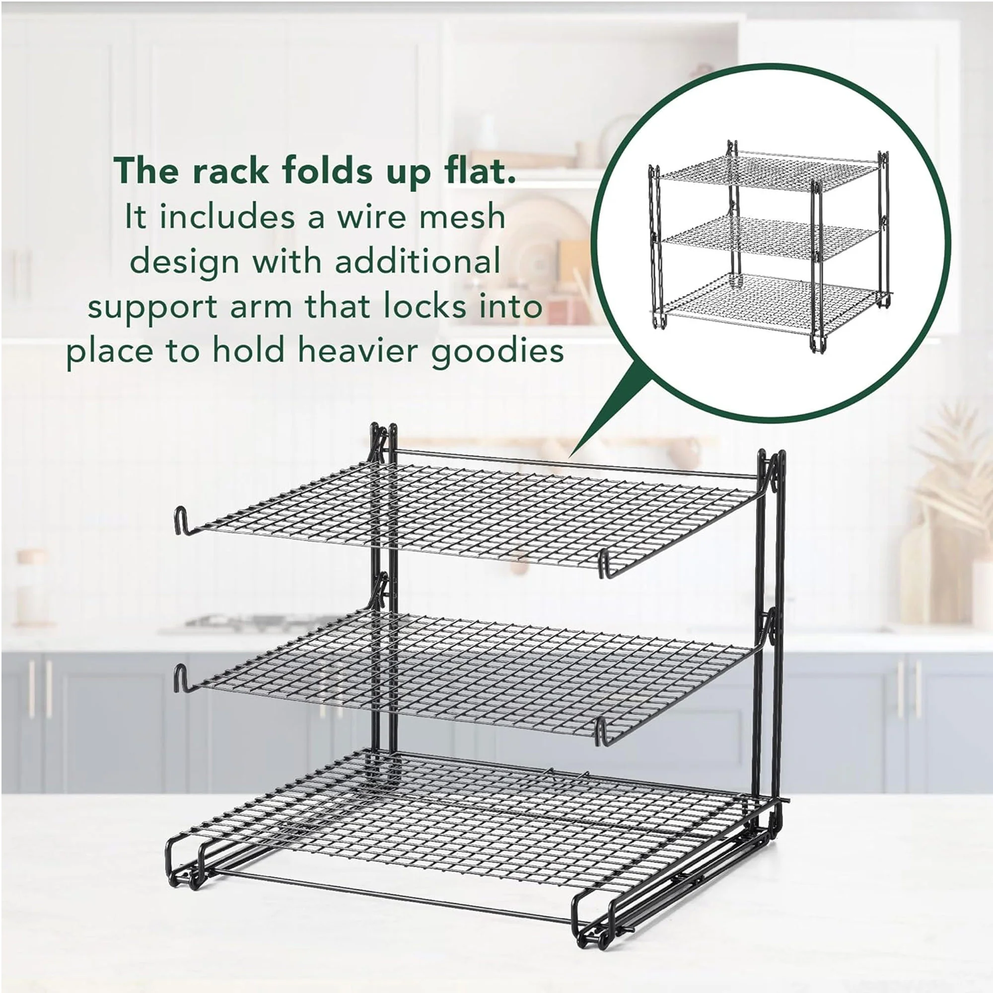 Nifty 3-Tier Non-Stick Coating Wired Cooling Rack Organizer, Black, 13.5x12x11.5 Inches