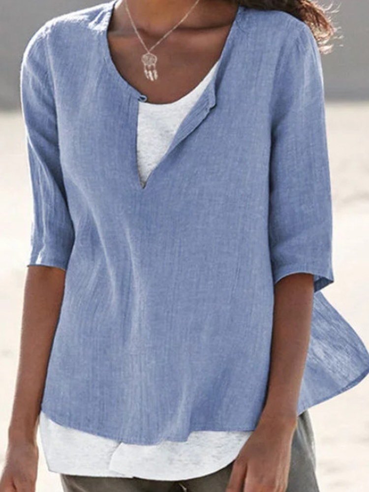Solid Color Button Half Sleeve Casual Shirt