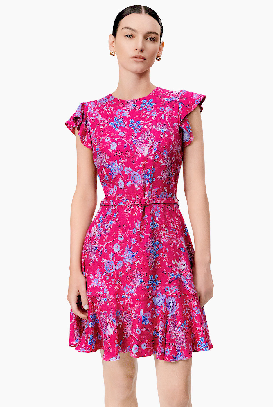 Vestido estampado de manga olan