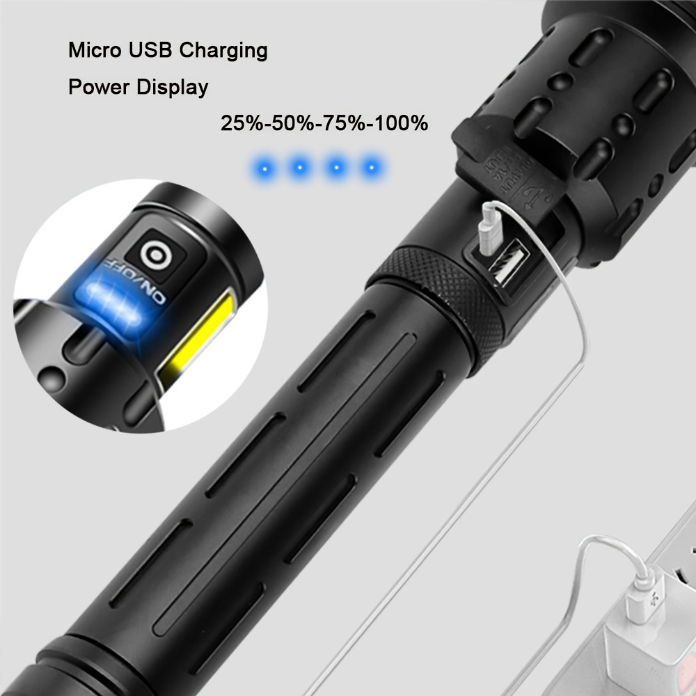 1000 Meters USB Rechargeable LED Flashlight Zoomable Red SOS Floodlight With Power Bank Torch Light