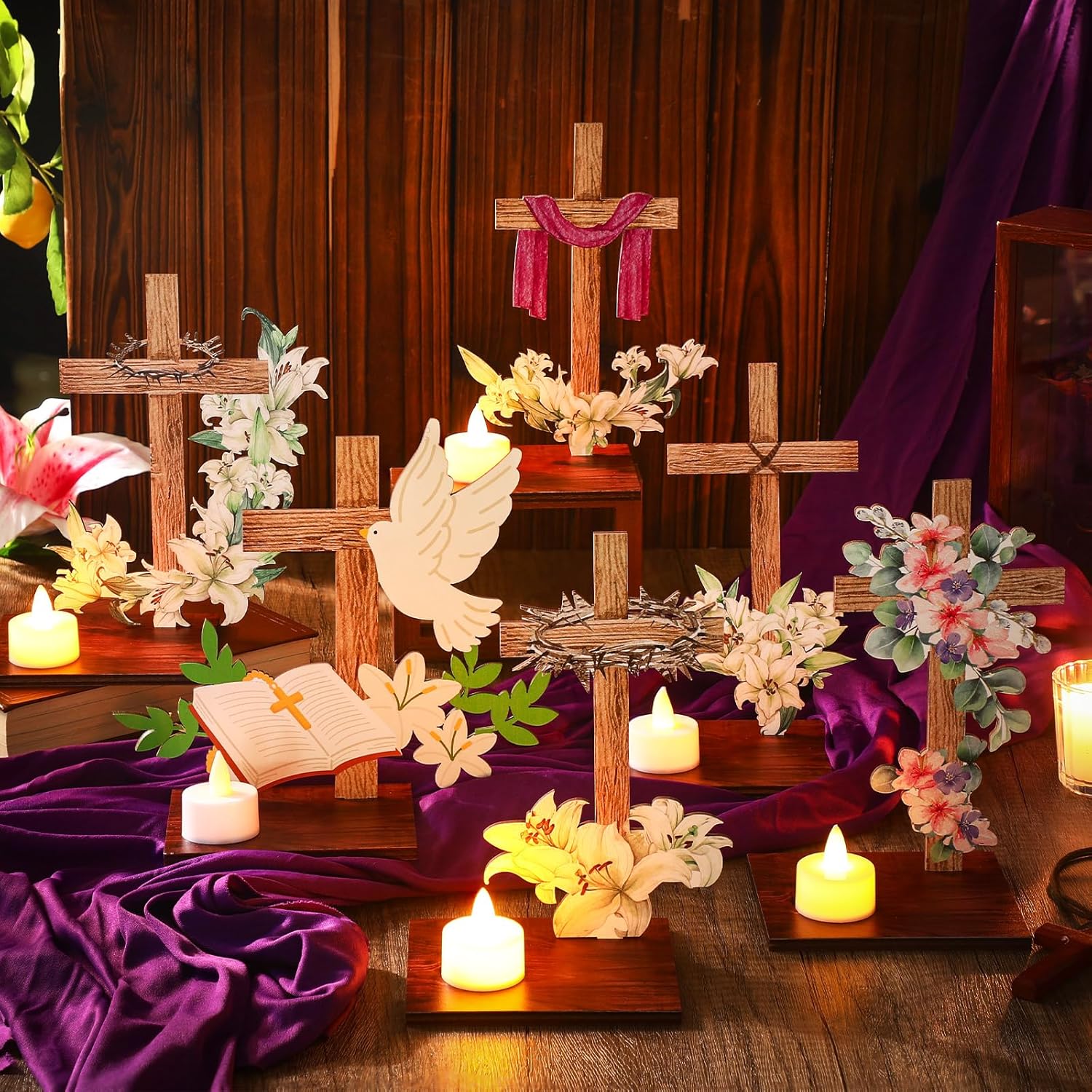 💖Last Day 49% OFF💖6 Set of 8 Inch Wooden Cross Tea Light Candle Holder
