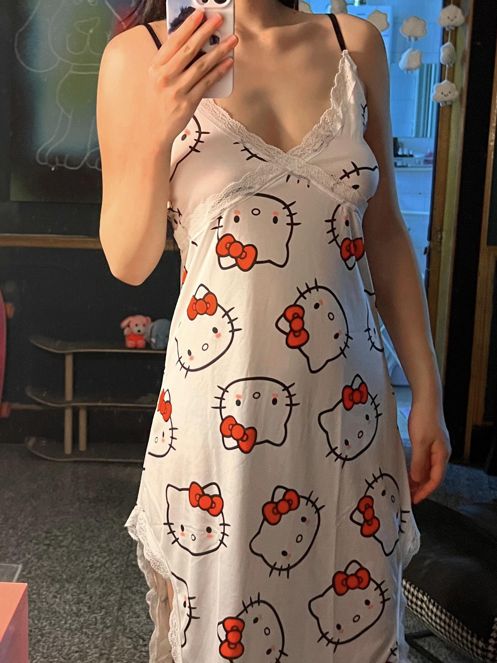 Hellokitty Women Chemise Night Gown Lace Modal Sleepwear V-Neck Full Slip Babydoll Lingerie Sexy Nightgowns