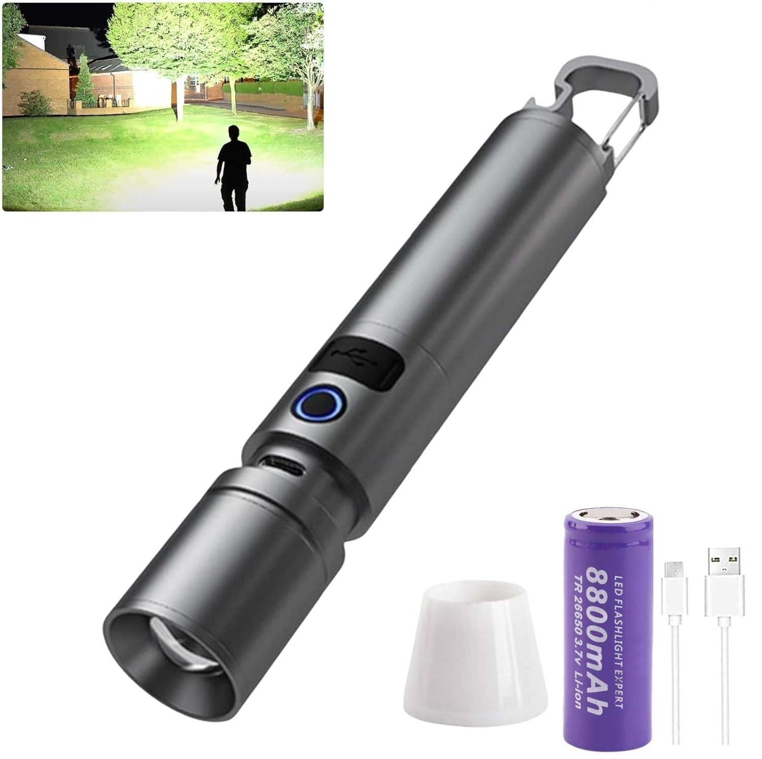 On Sale🔥New German 90000 Lumens Super Bright Rechargeable Zoomable Waterproof Flashlight With Lampshade
