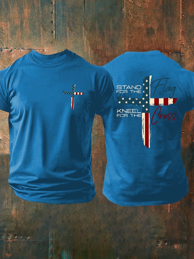 🔥Hot Sale Picks 🔥Men's Stand For The Flag Kneel For The Cross Printed Casual T-Shirt