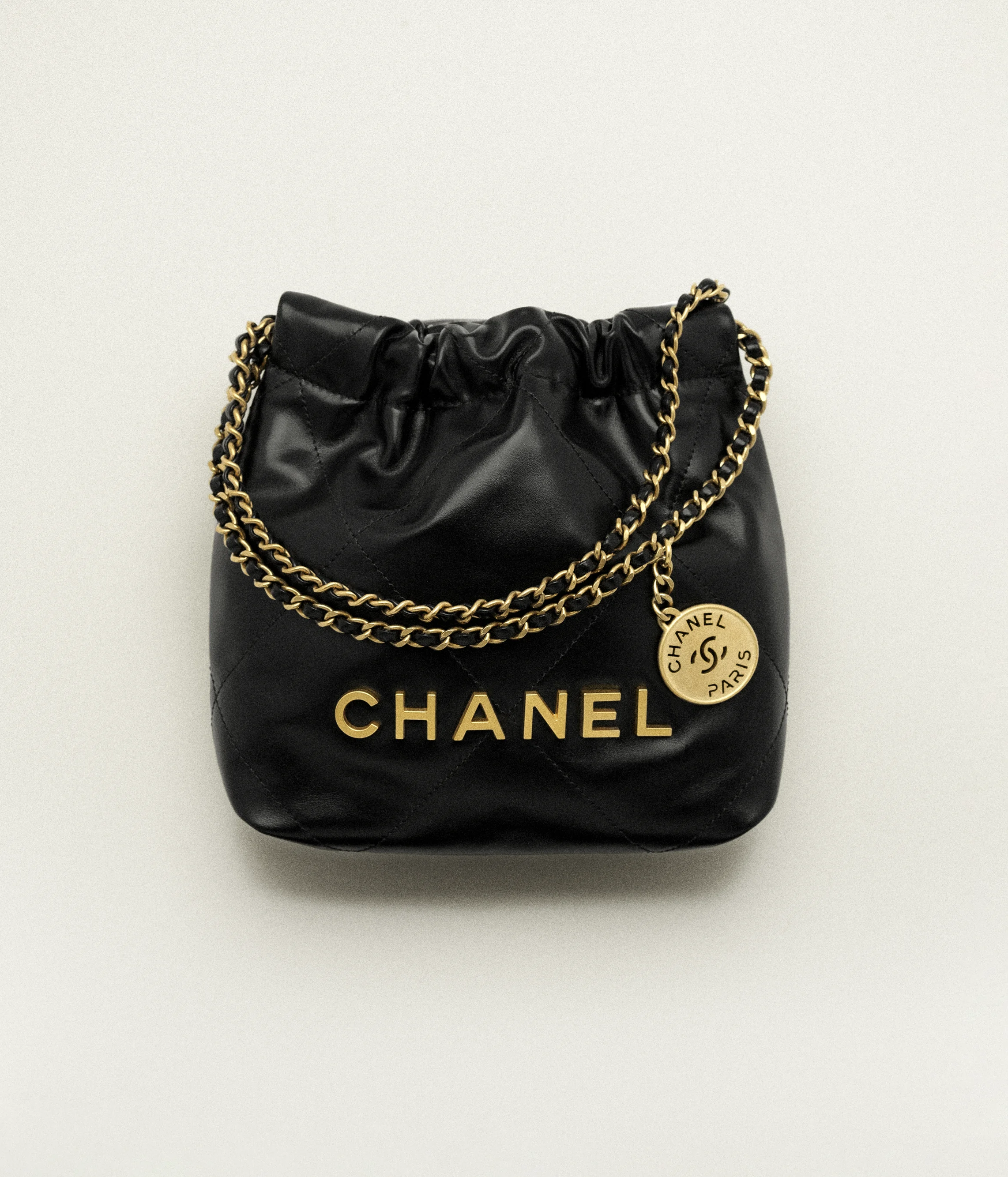 CHANEL 22 Mini Handbag Shiny Calfskin & Gold-Tone Metal Black AS3980-B19059-94305