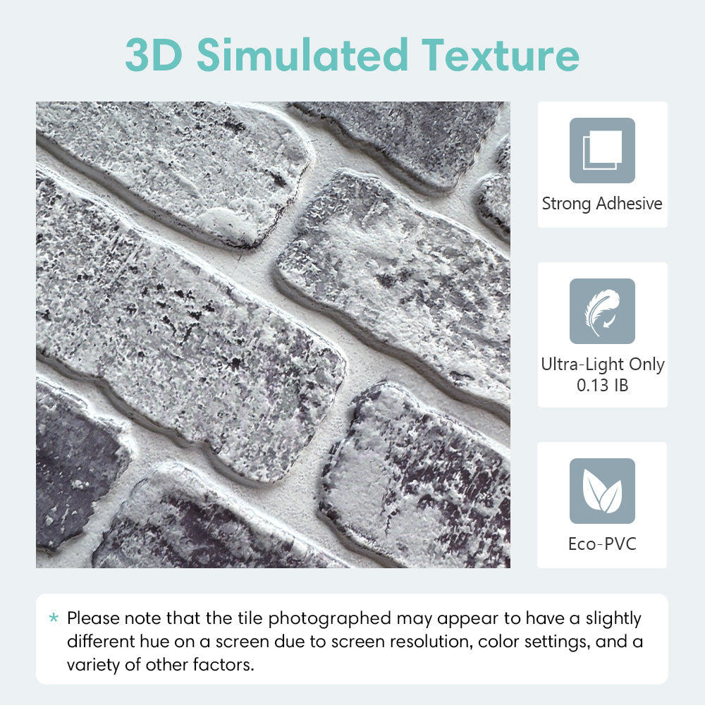 3D Limewashed Brick Peel and Stick Wall Tile