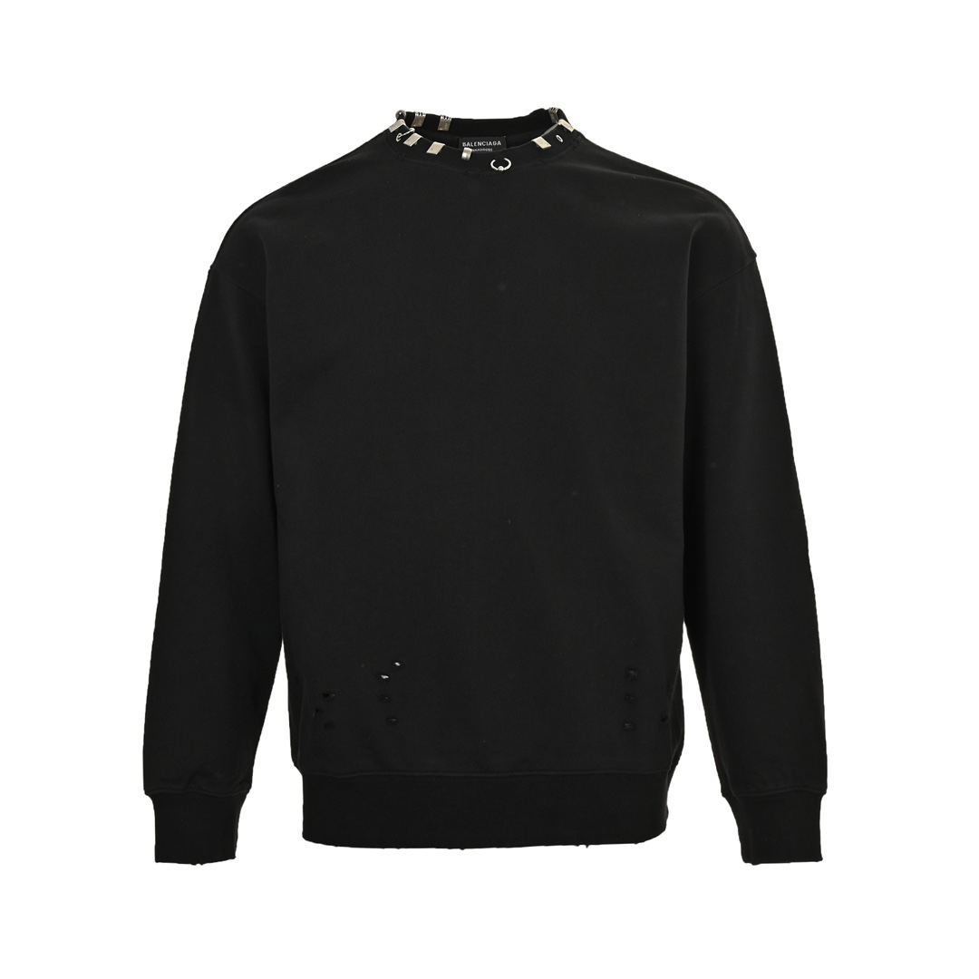 Balenciaga 24Fw pierced collar rivet crew neck sweatshirt