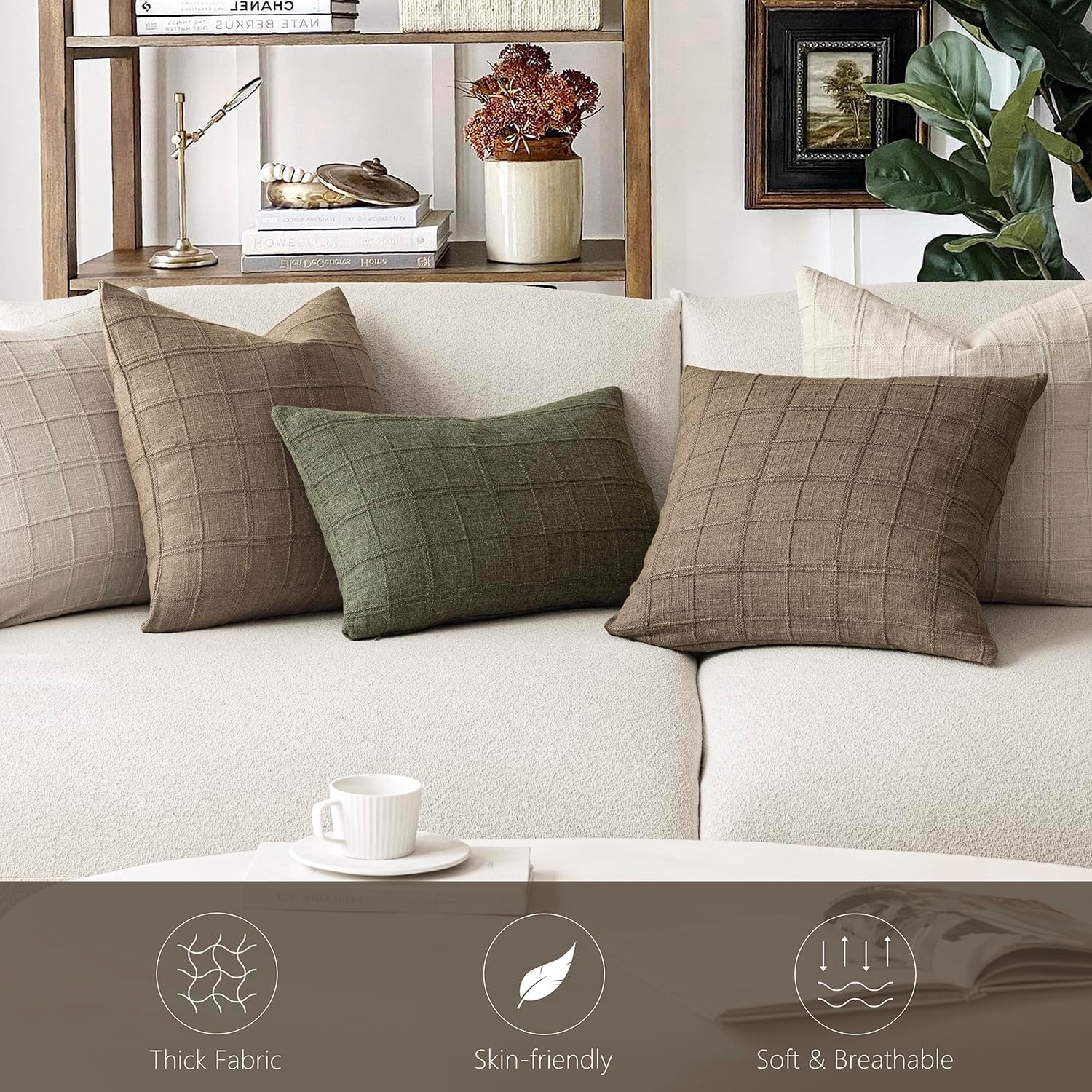 ON SALE🔥Set of 2 Decorative Linen Check Throw Pillow Covers