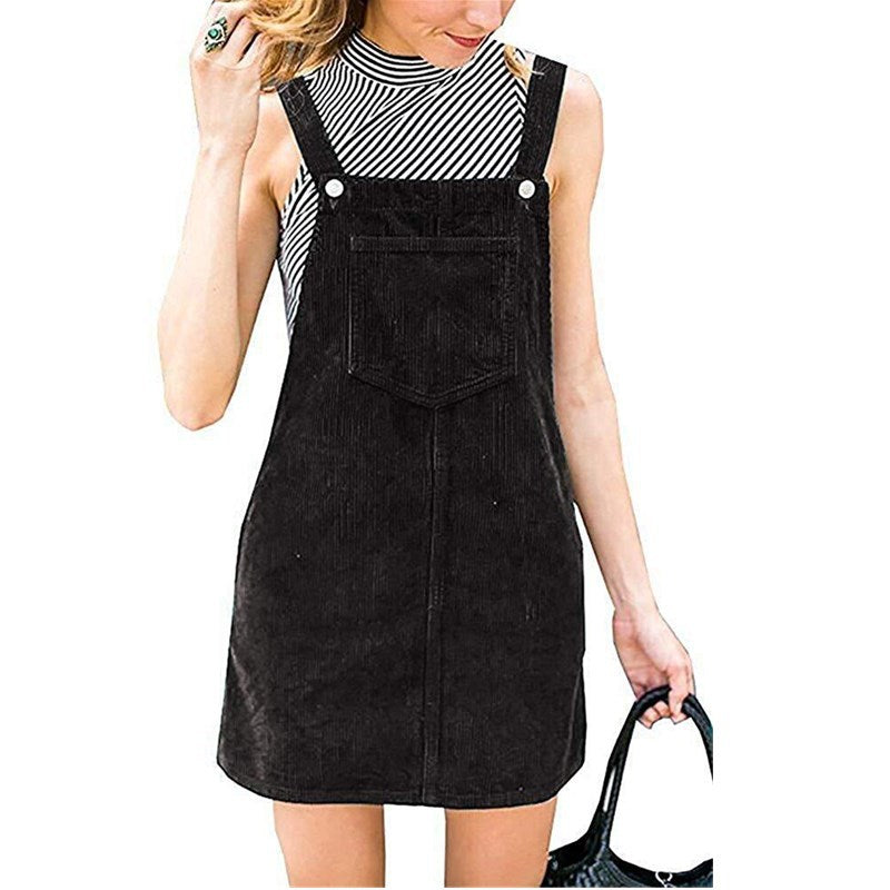 Solid Color Corduroy Suspender Dress for Women with a Halter Neck