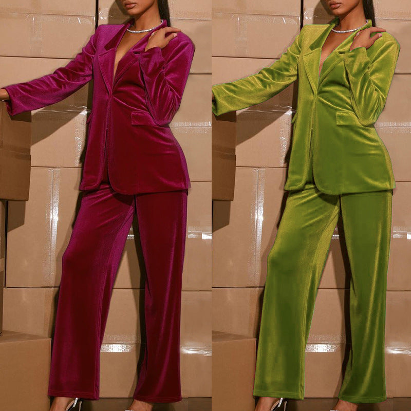 Women's Suit Featuring a Coat and Wide Leg Pants