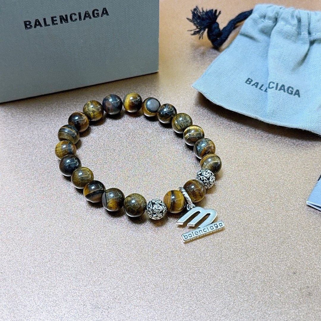 Balenciaga Natural Tiger Eye Stone Thai Silver Style Bracelet